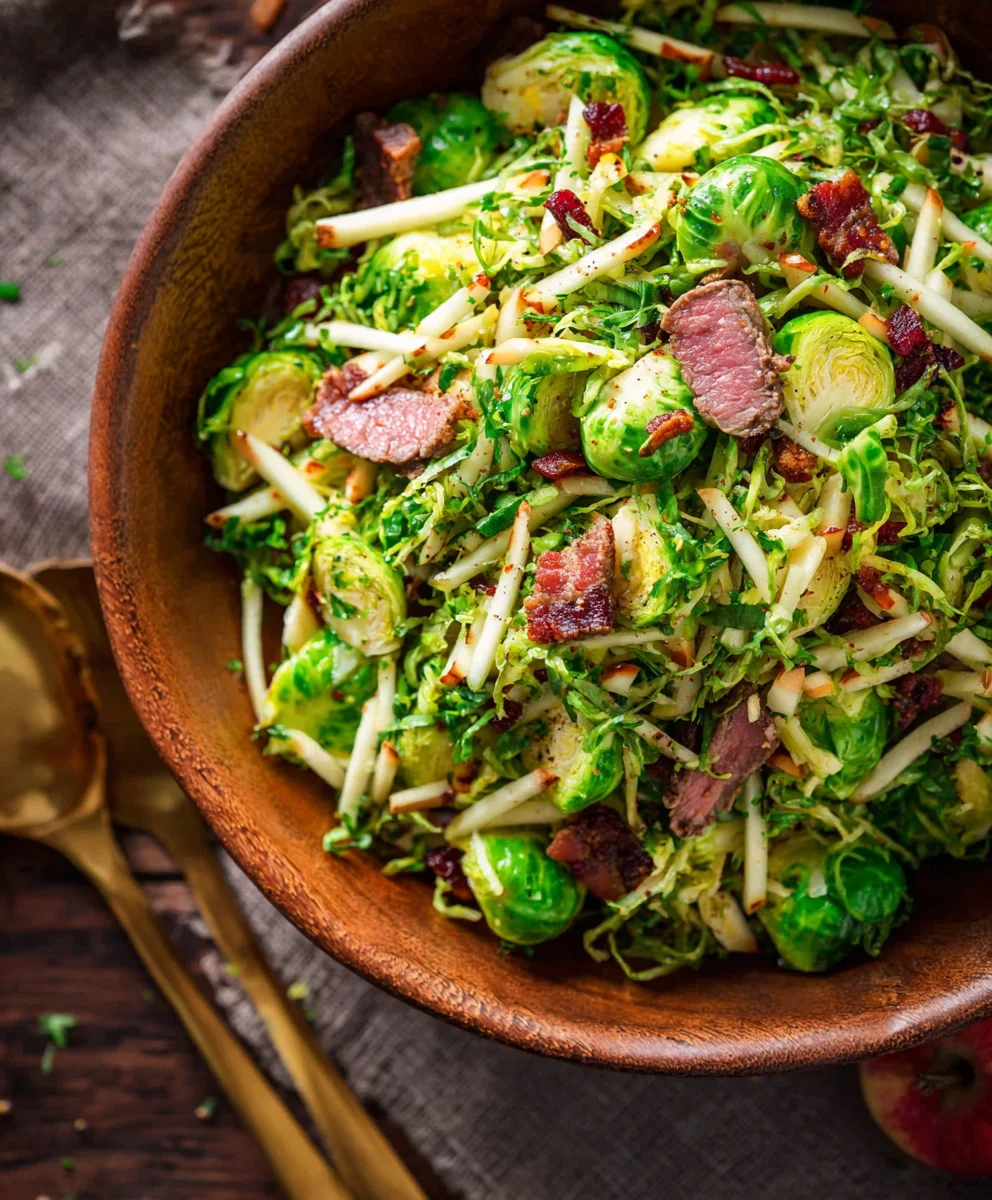 Brussels Sprout Apple Cheddar Beef Beef Bacon Salad