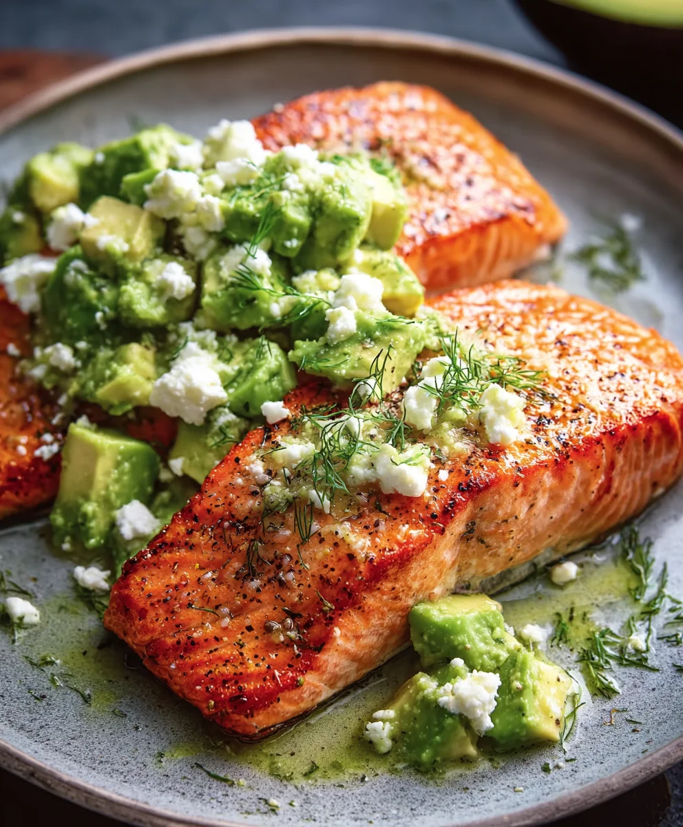 Easy Baked Salmon with Avocado Feta