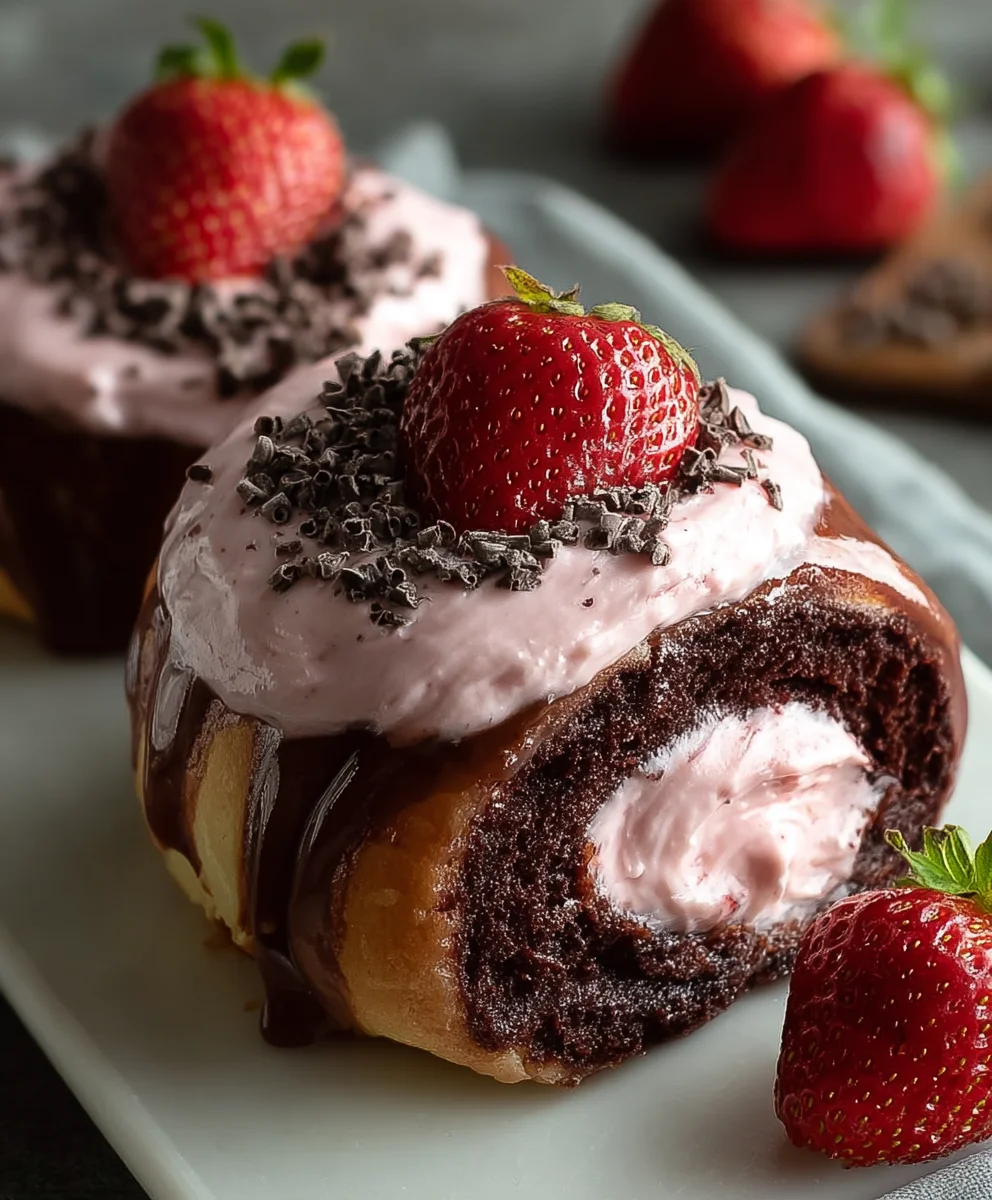 Decadent Chocolate Rolls with Strawberry Cream Cheese Frosting