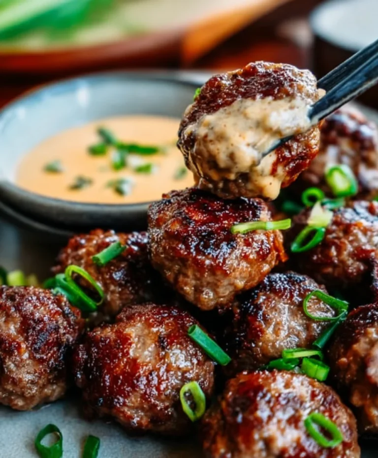 Korean Beef BBQ Meatballs Spicy Mayo Dip