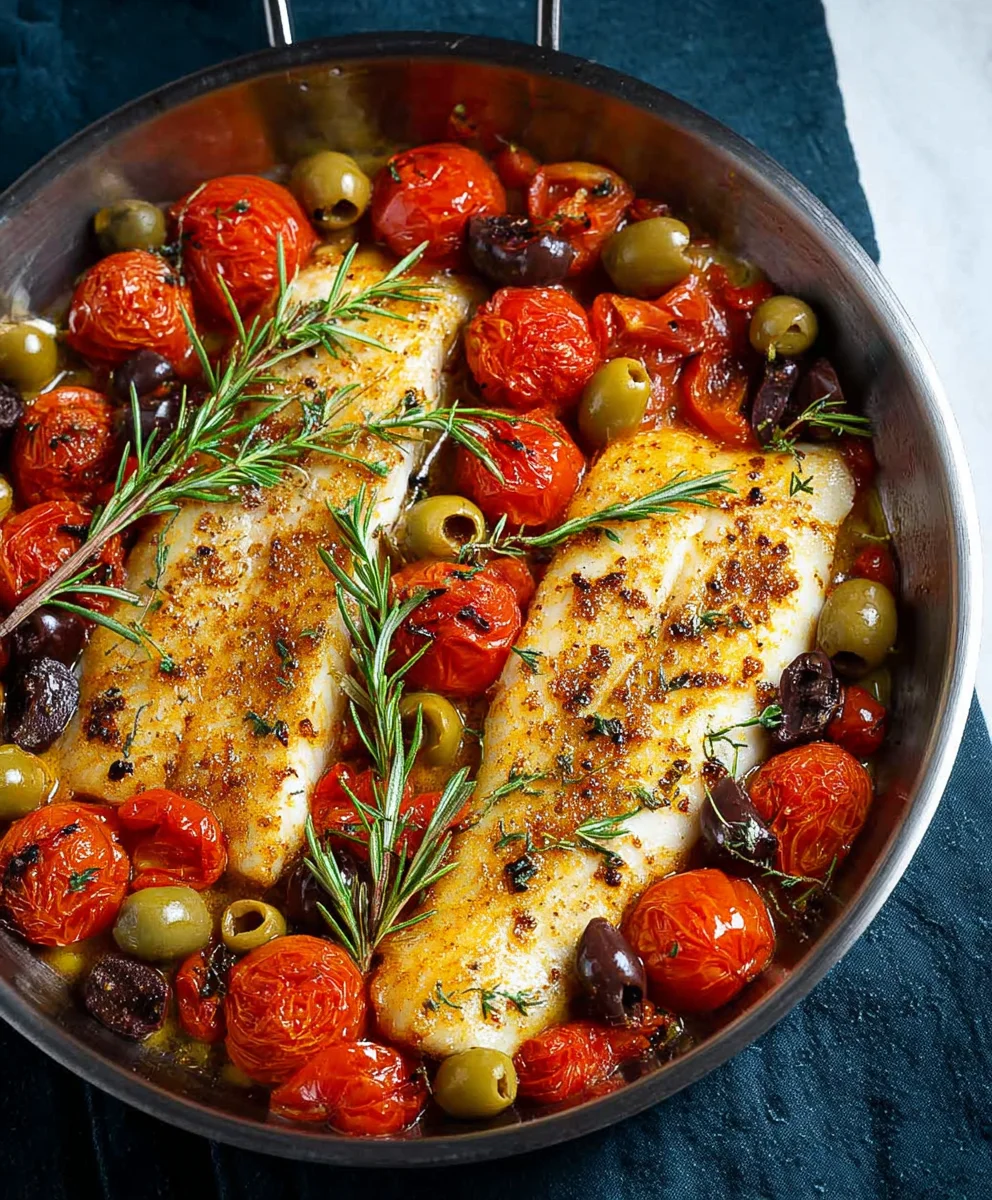 Easy Baked Fish Cherry Tomatoes Olives Recipe