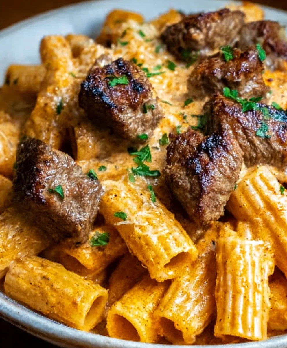 Cajun Steak Tips Cheesy Rigatoni Parmesan