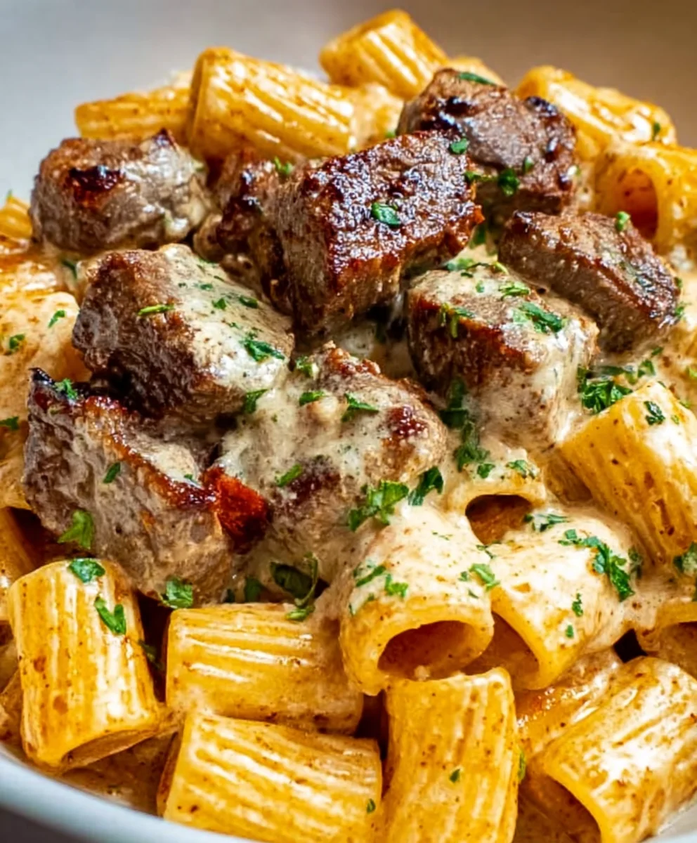 Cajun Steak Tips Cheesy Rigatoni Parmesan