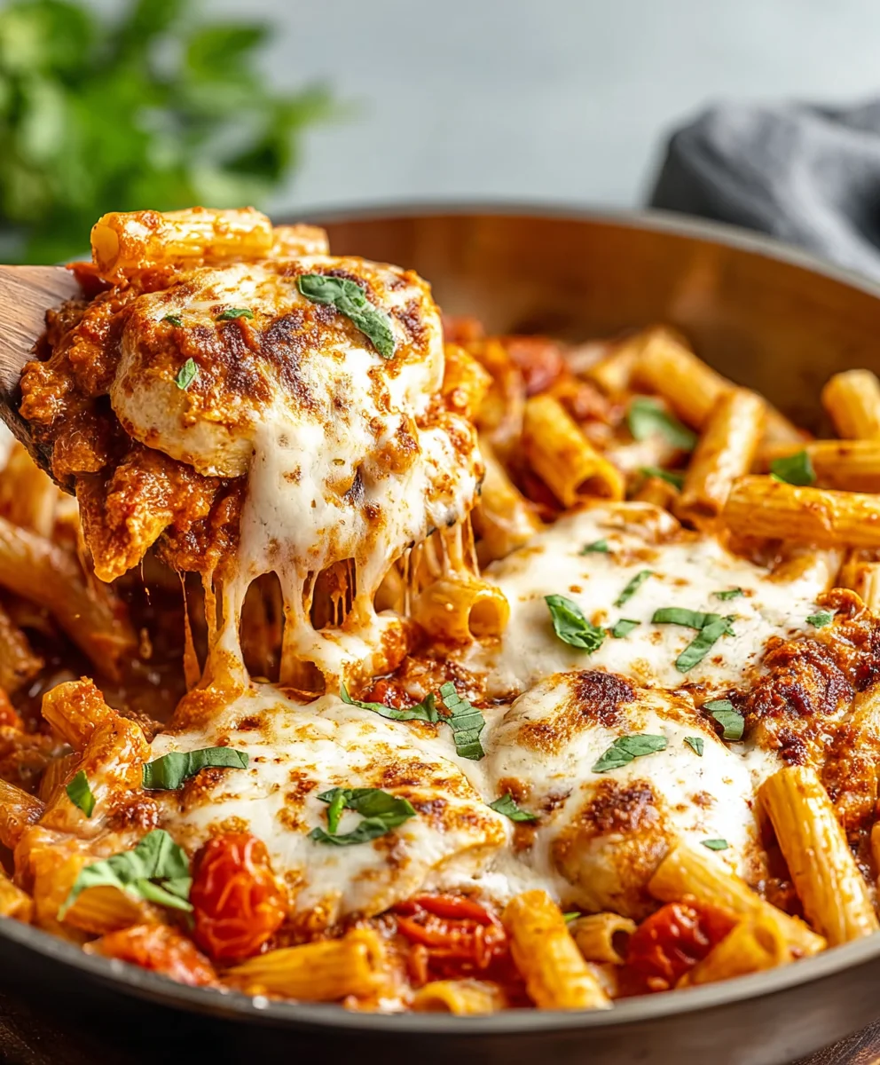 Easy Chicken Parmesan Pasta Skillet Recipe
