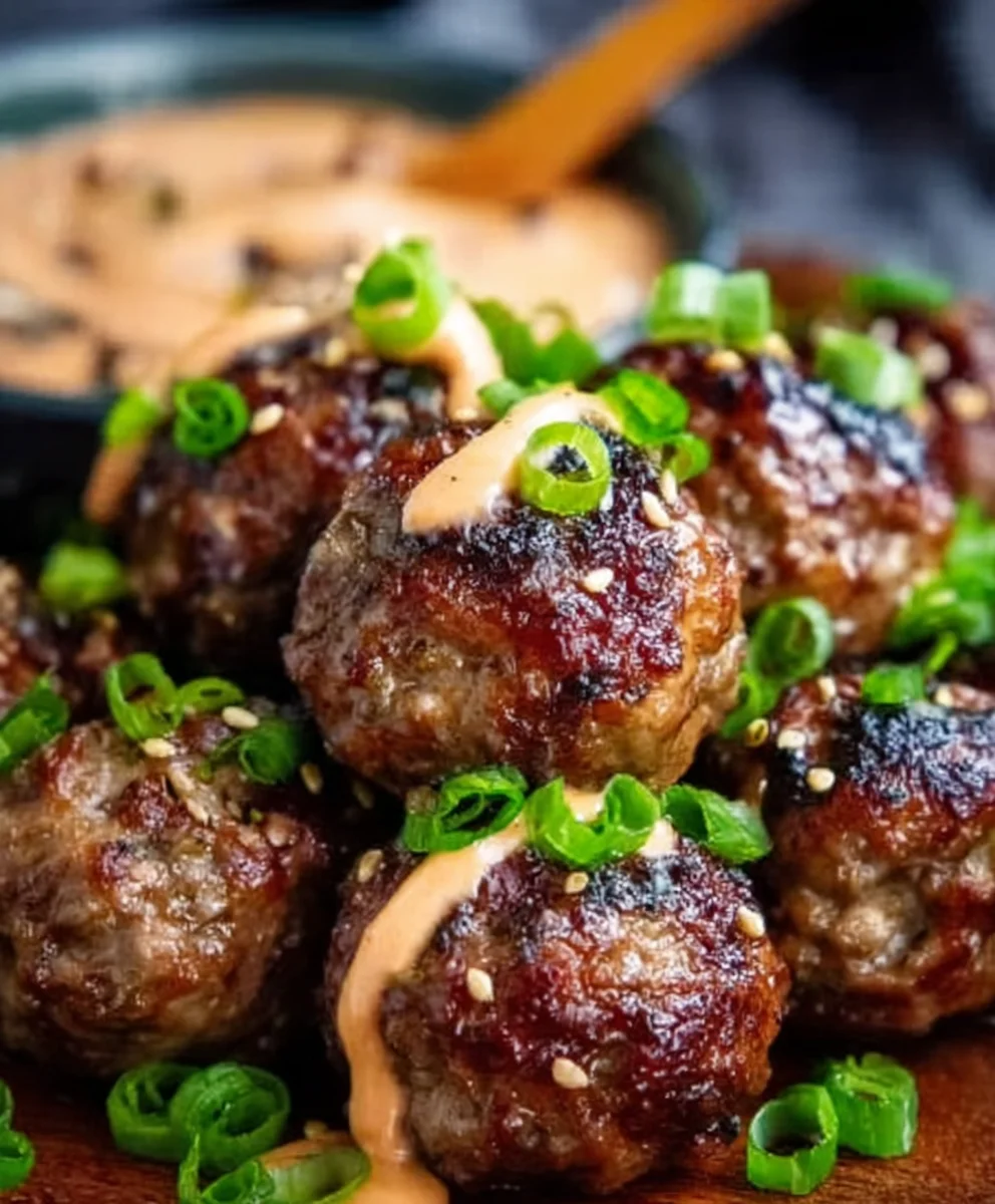 Korean BBQ Beef Meatballs - Easy Spicy Mayo Dip