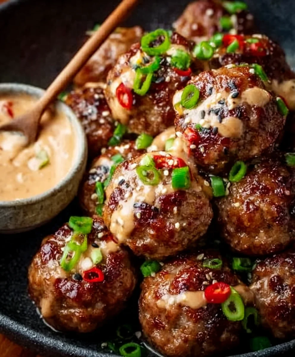 Korean BBQ Beef Meatballs - Easy Spicy Mayo Dip