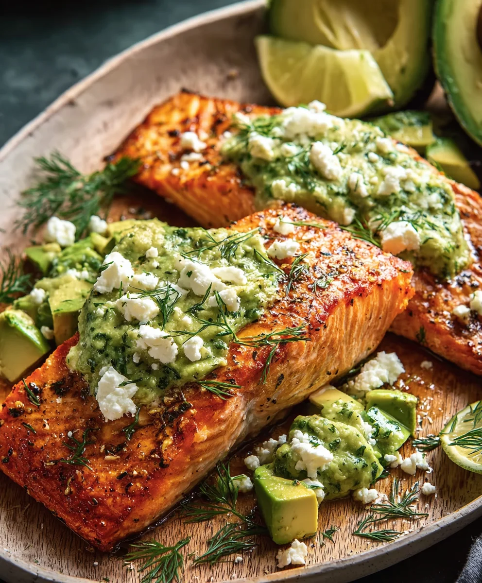 Easy Baked Salmon with Avocado Feta