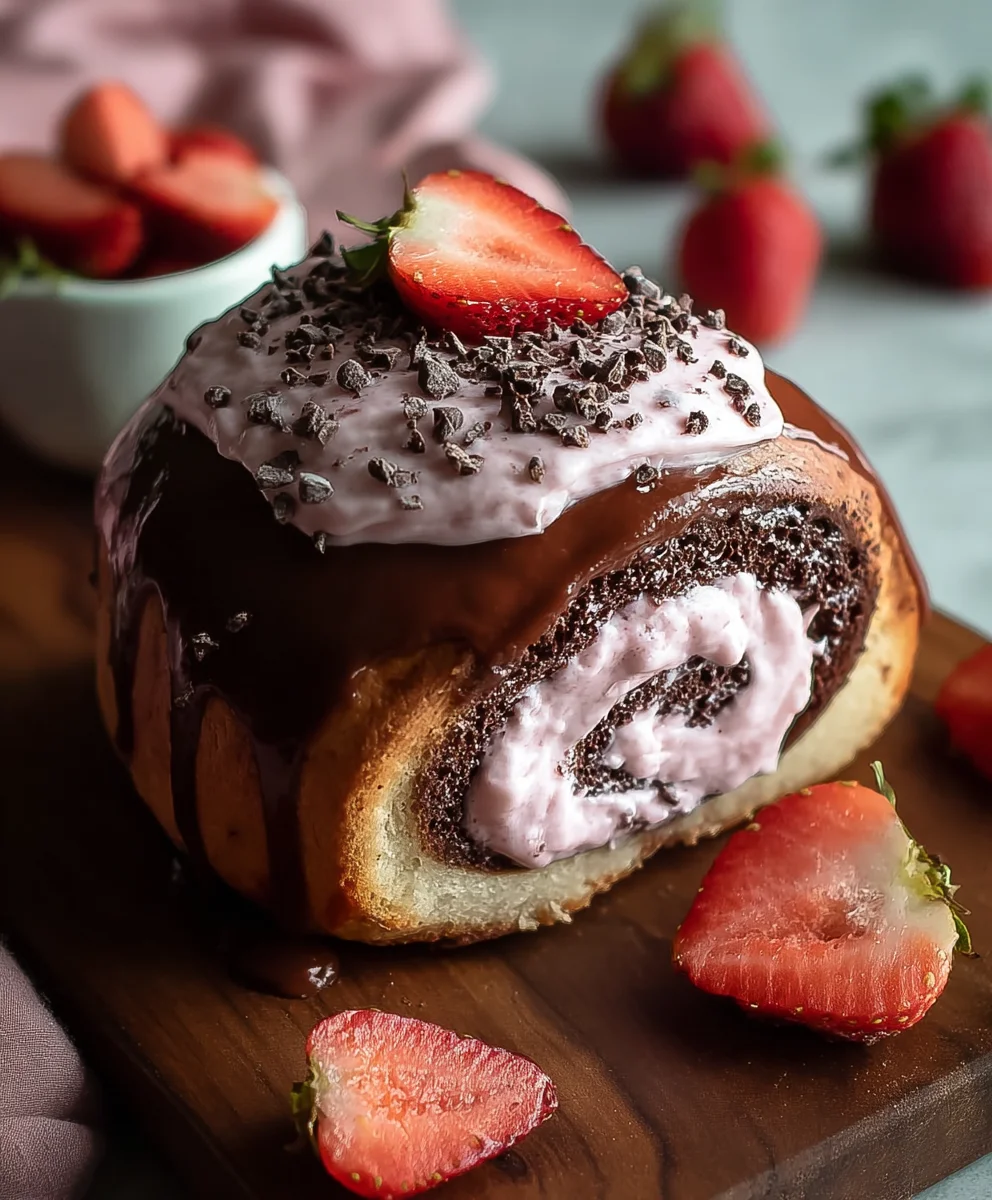 Decadent Chocolate Rolls with Strawberry Cream Cheese Frosting