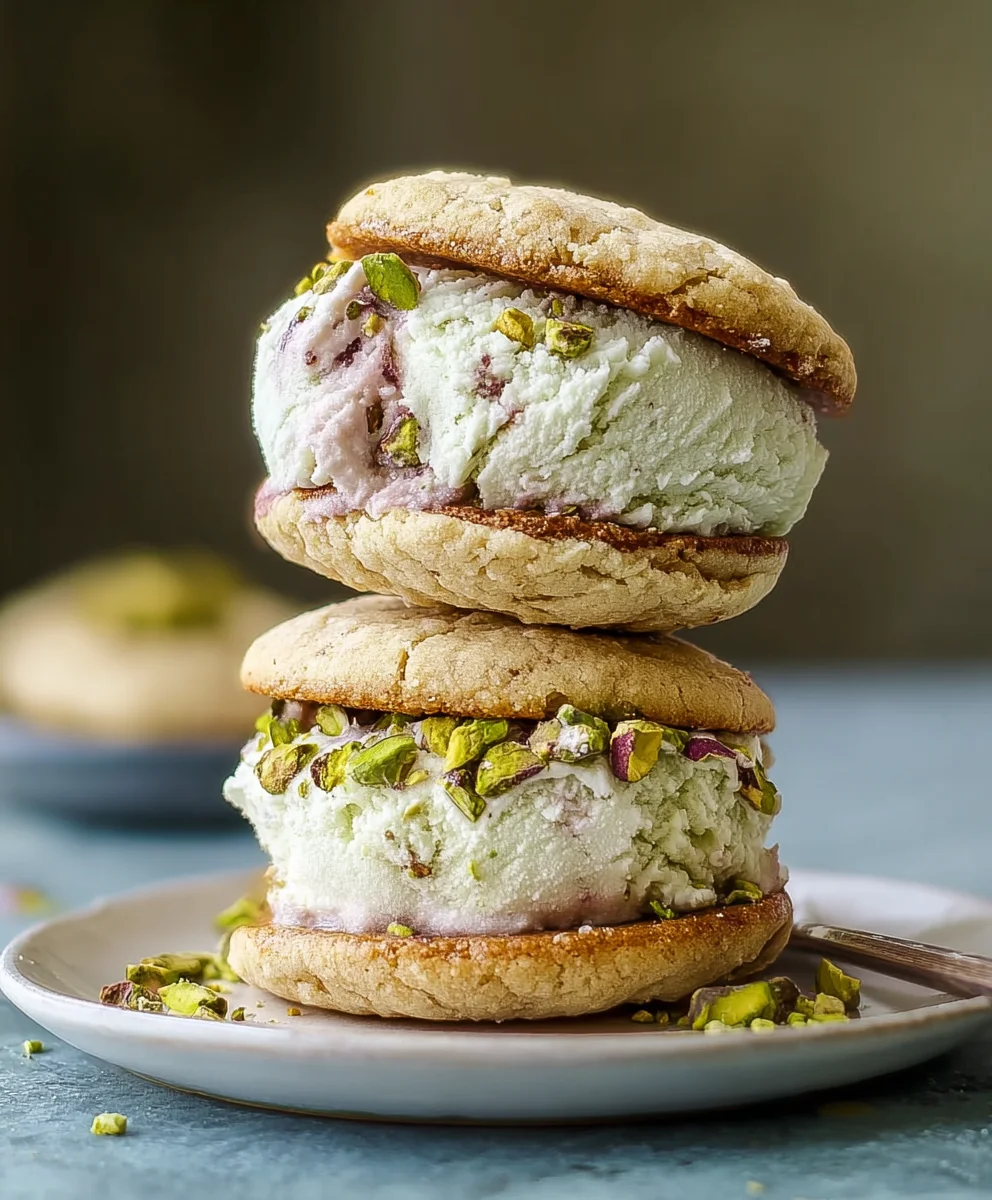 Pistachio Cookie Ice Cream Sandwiches - Sweet Treat