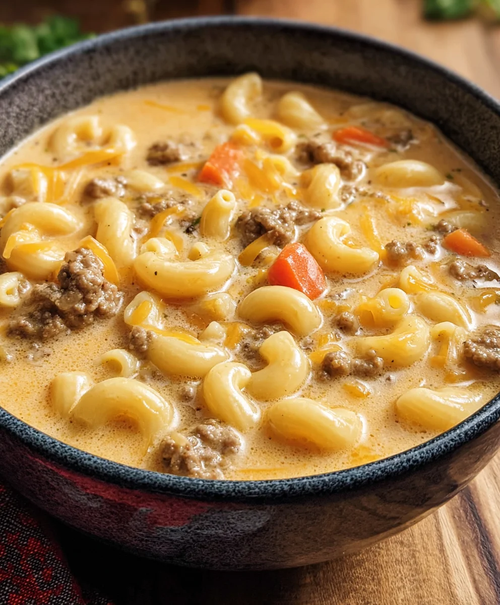 Cheeseburger Macaroni Soup- Creamy Comfort Recipe