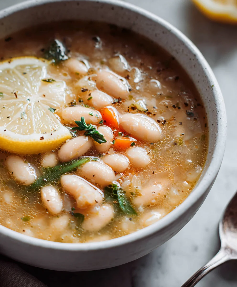 Greek White Bean Soup - Garlic Lemon Flavor