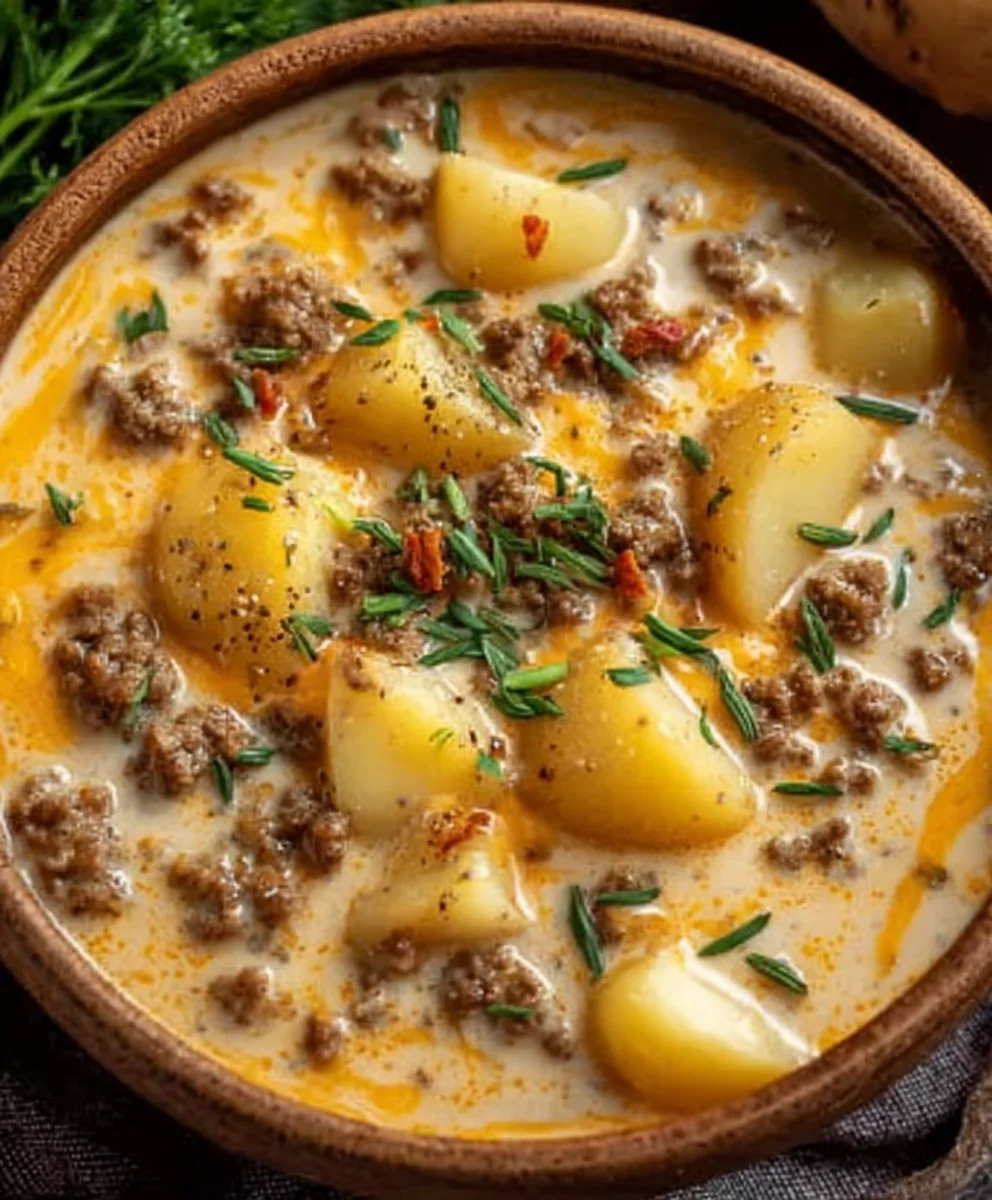 Cheesy Beef Beef Hamburger Potato Soup - Hearty Comfort