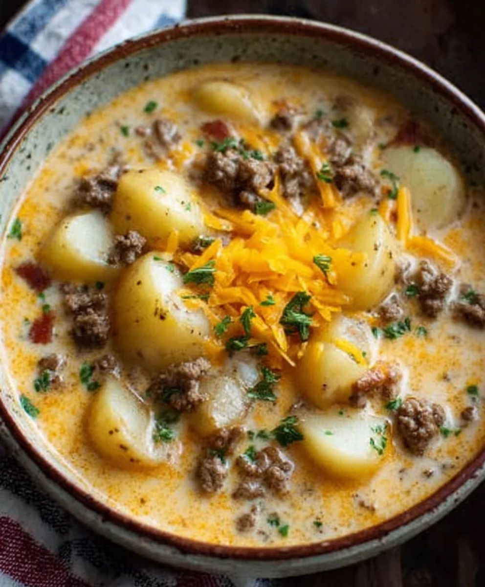 Cheesy Beef Beef Hamburger Potato Soup - Hearty Comfort