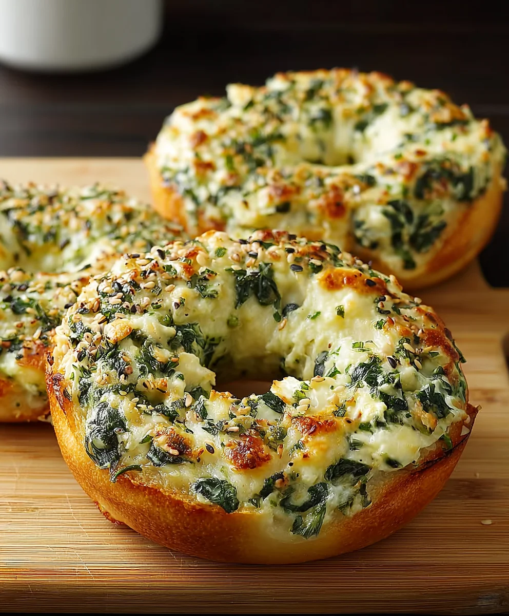 Cheesy Spinach-Artichoke Bagels - Easy Recipe