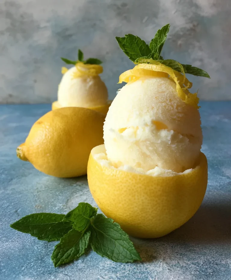 Frozen Lemon Sorbet-Lemon Shell Dessert