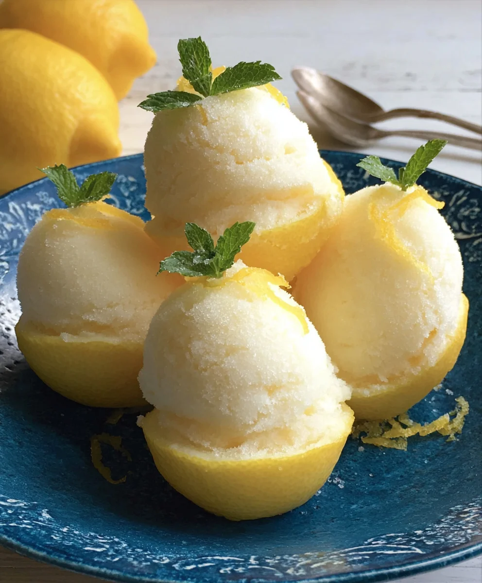 Frozen Lemon Sorbet-Lemon Shell Dessert