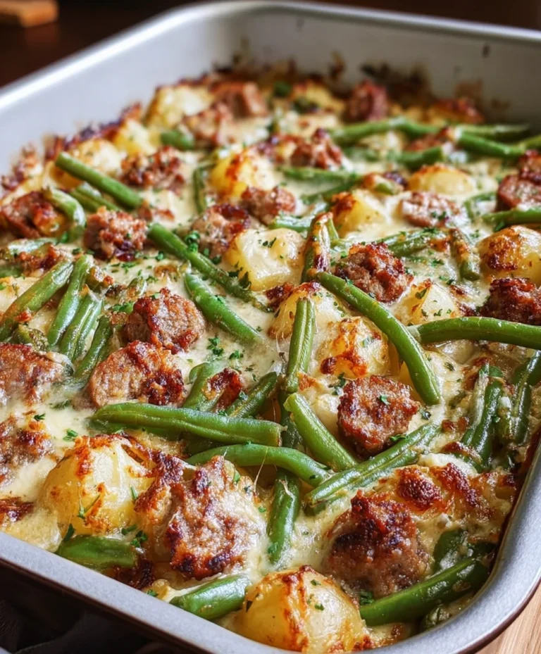 Easy Beef Sausage Green Bean Potato Casserole