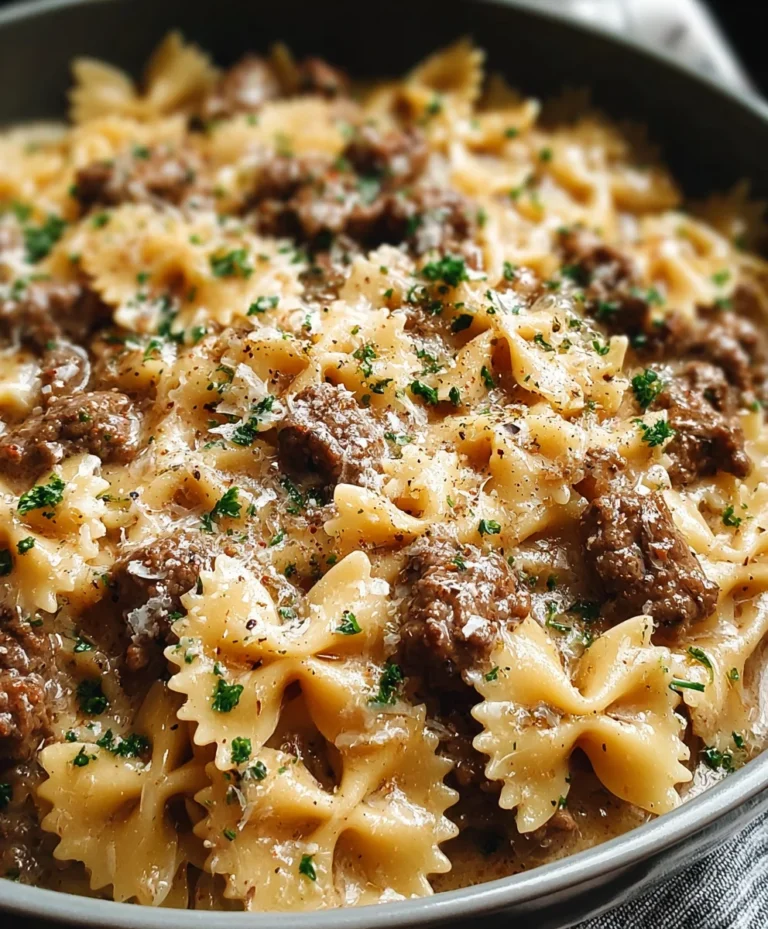 Creamy Parmesan Garlic Beef Bowtie Pasta Recipe