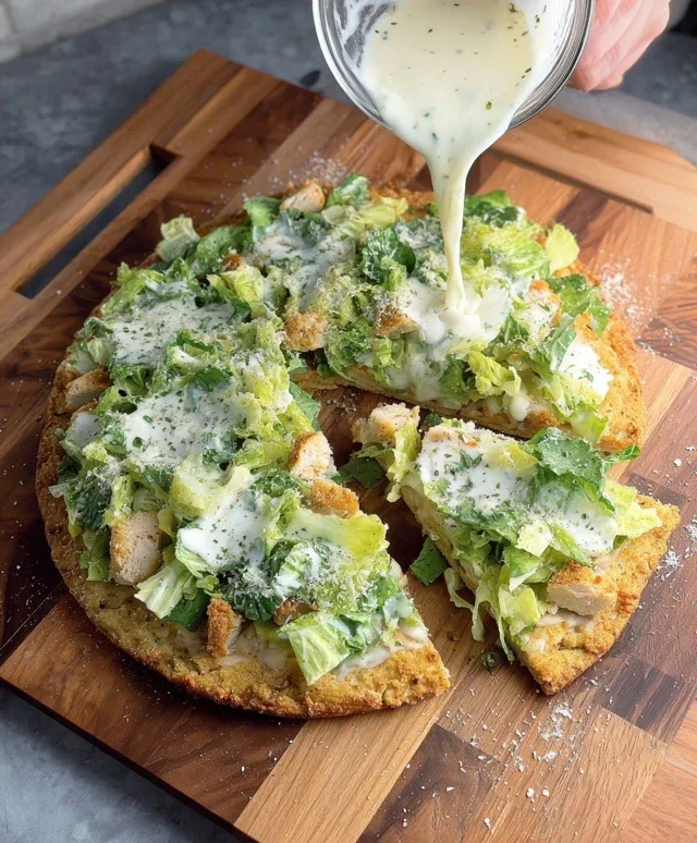 Viral Chicken Crust Caesar Salad Pizza