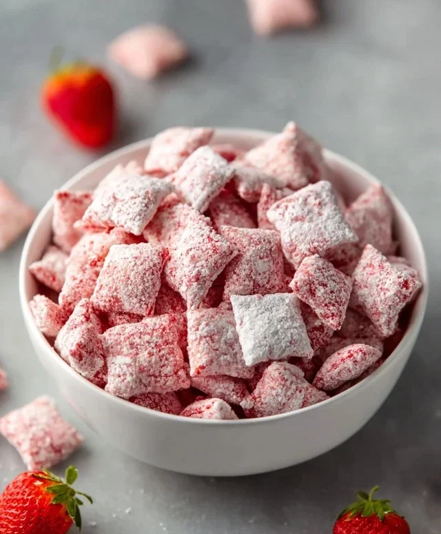 Easy Strawberry Shortcake Puppy Chow