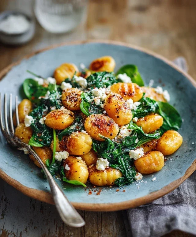 Crispy Gnocchi With Spinach And Feta