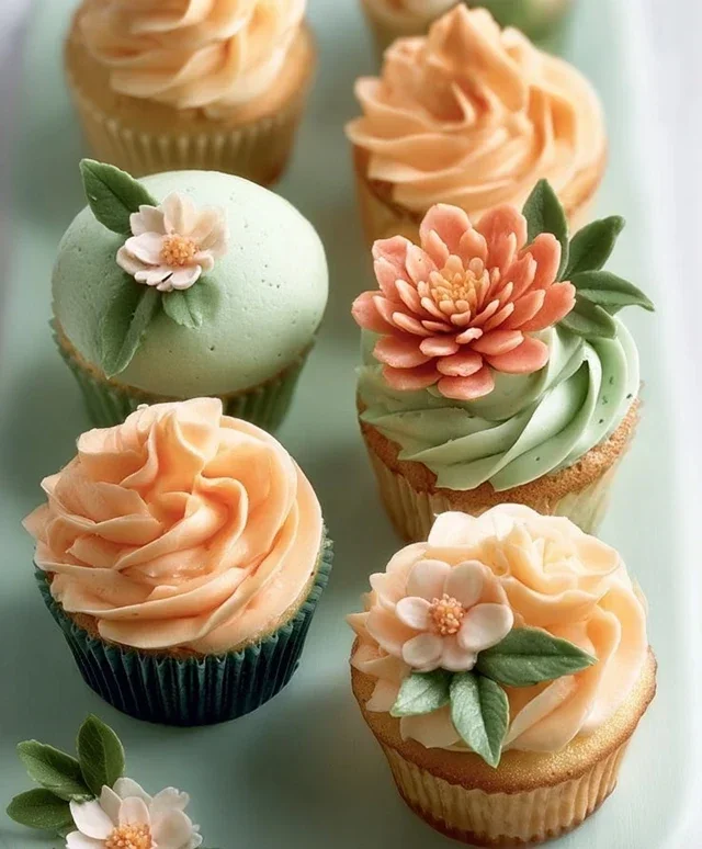 Sweet Treat Cupcake Ideas For Any Celebration : Peach and Soft Green Cupcakes