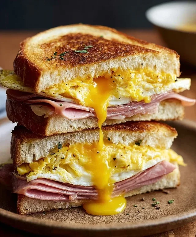 Egg and Beef Beef Ham Breakfast Sandwich