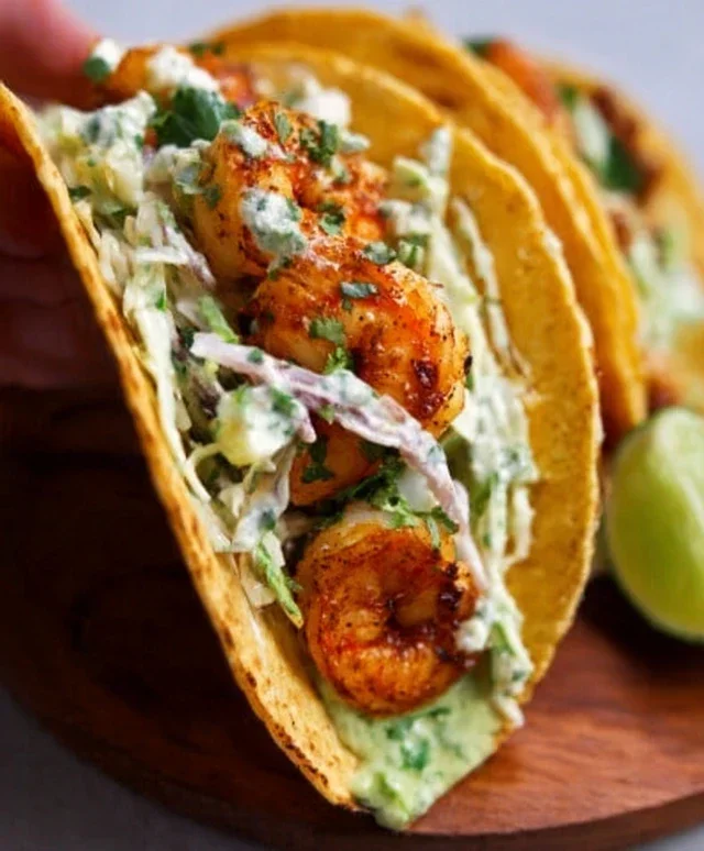 Cilantro Lime Shrimp Tacos with Creamy Slaw