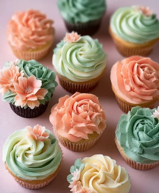 Sweet Treat Cupcake Ideas For Any Celebration : Peach and Soft Green Cupcakes
