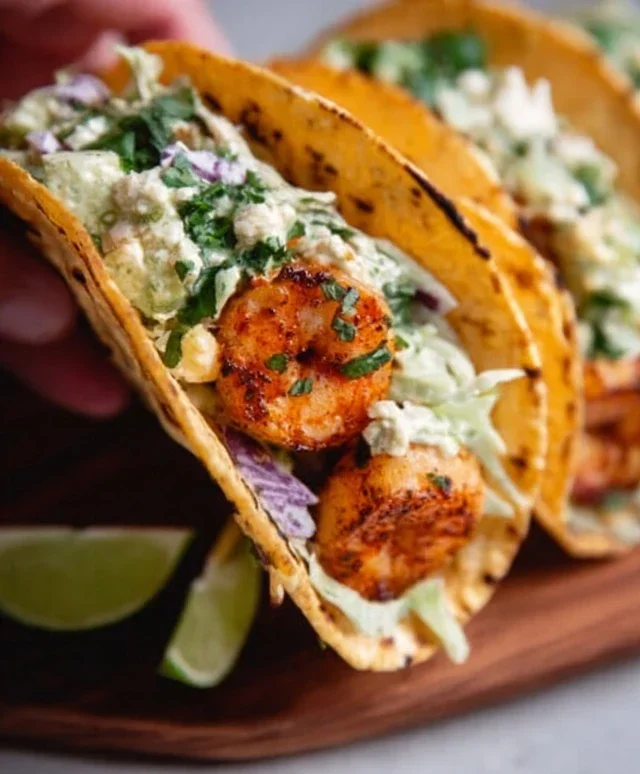 Cilantro Lime Shrimp Tacos with Creamy Slaw