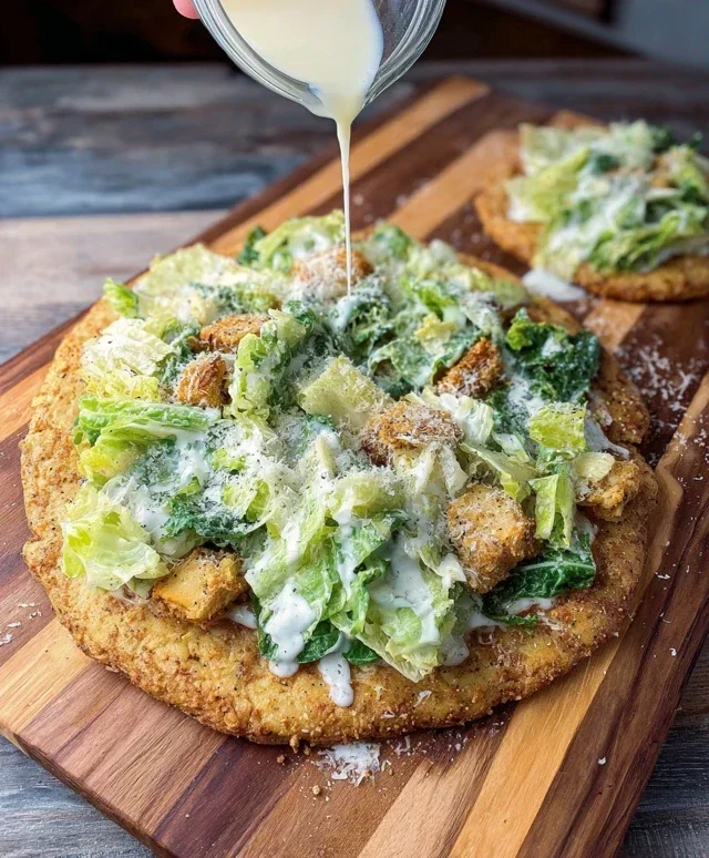 Viral Chicken Crust Caesar Salad Pizza