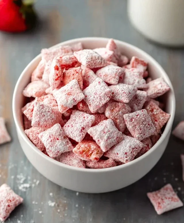 Easy Strawberry Shortcake Puppy Chow
