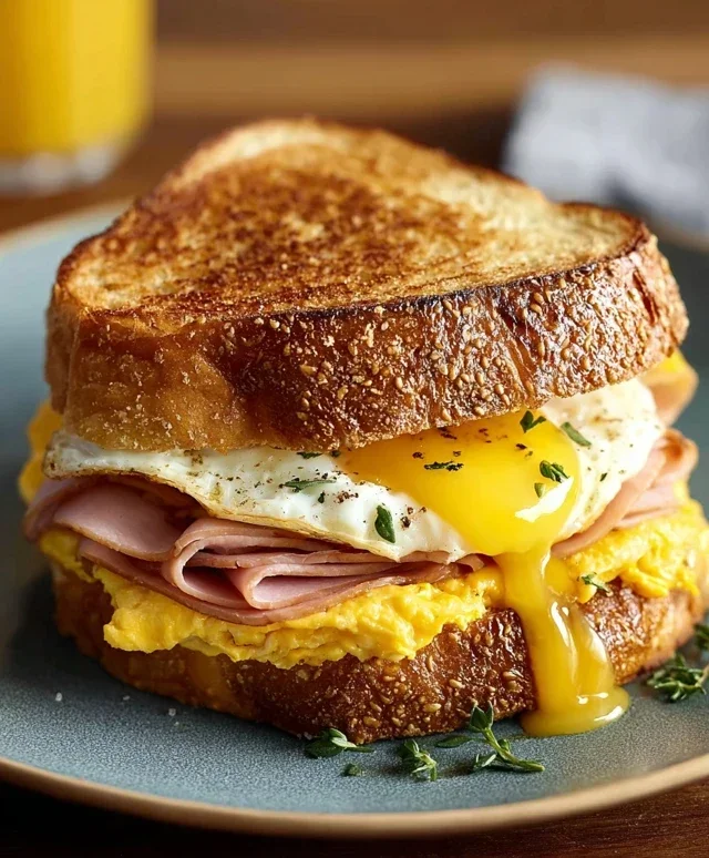 Egg and Beef Beef Ham Breakfast Sandwich