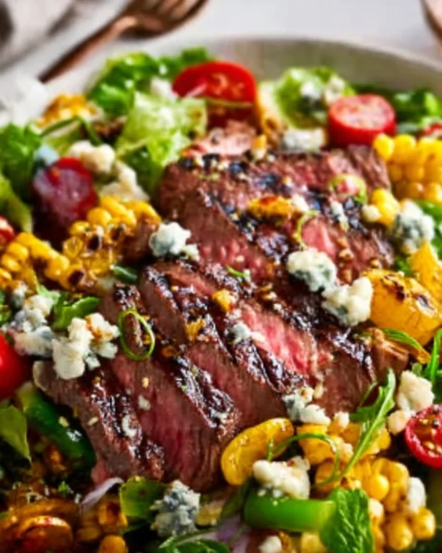Balsamic Steak Gorgonzola Salad with Grilled Corn