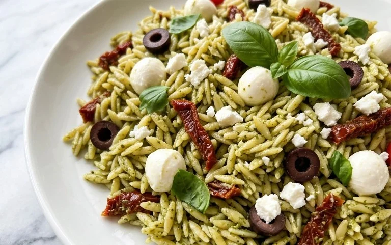 Sun Dried Tomato Orzo Pesto Salad