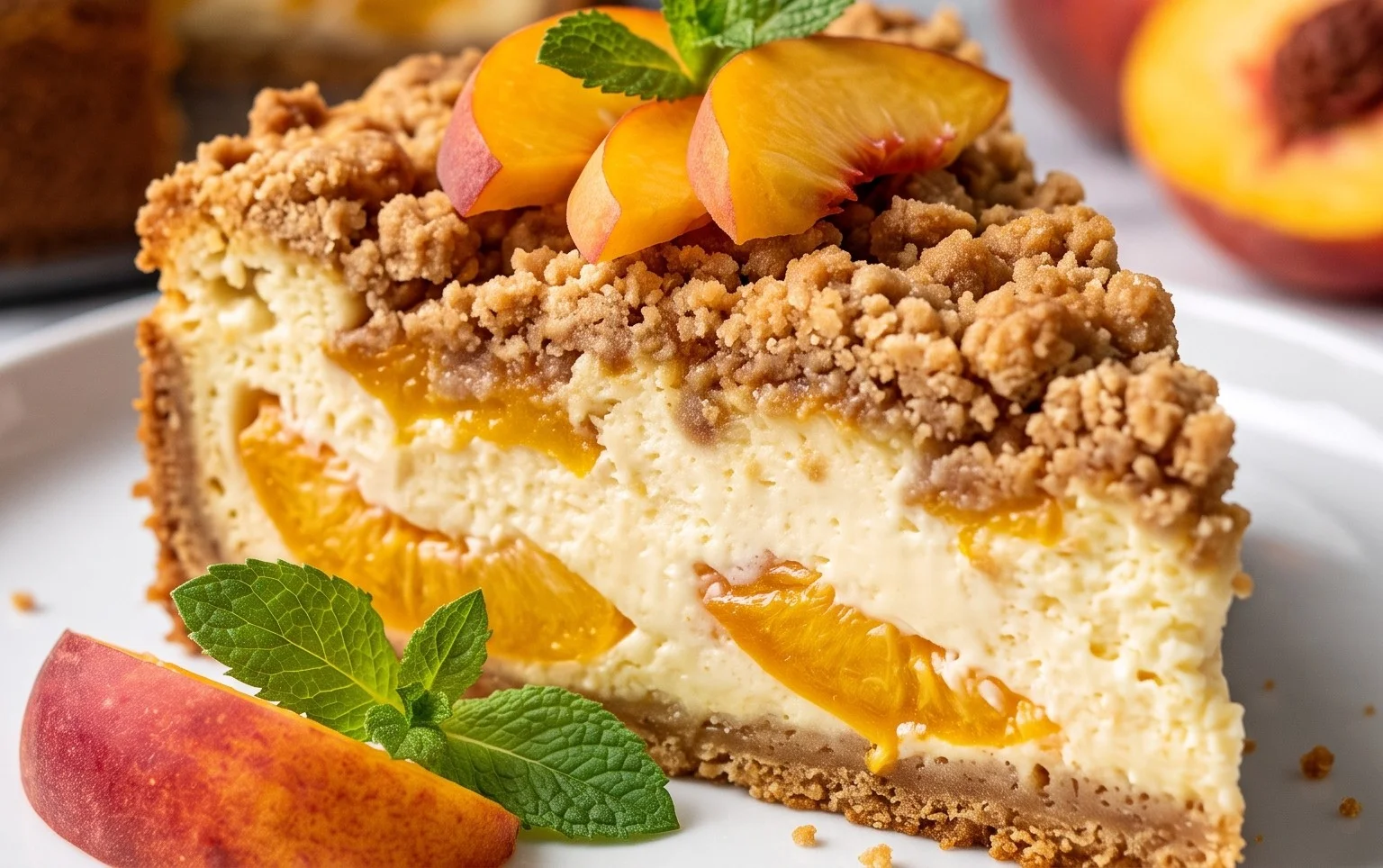 Peach Cream Cheese Cake with Streusel Topping