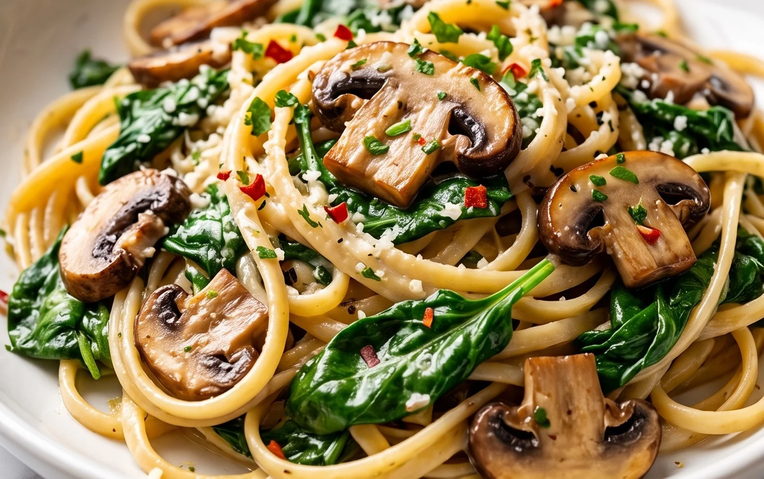 Parmesan Spinach Mushroom Pasta Skillet