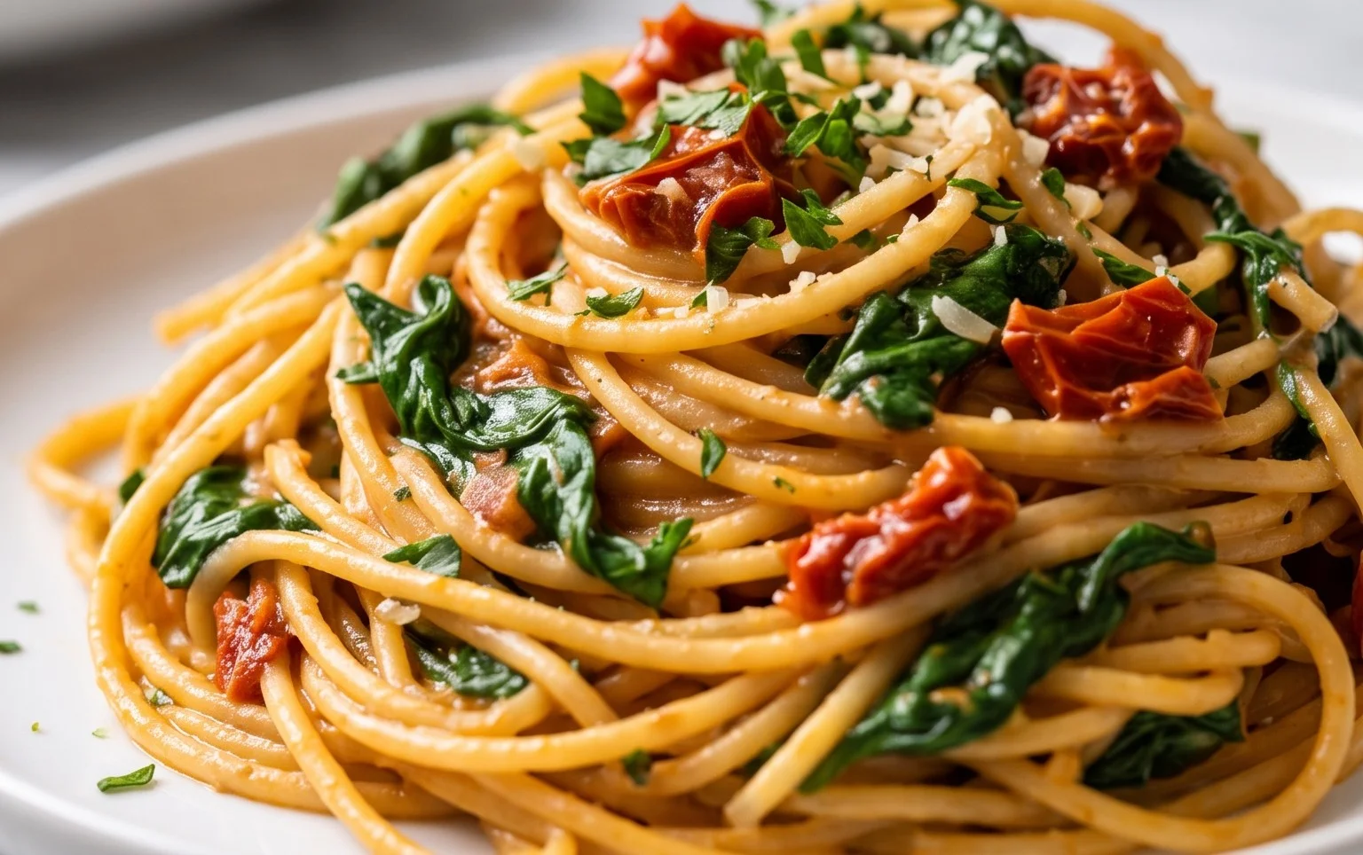 Spaghetti & Spinach with Sun-Dried Tomato Cream Sauce