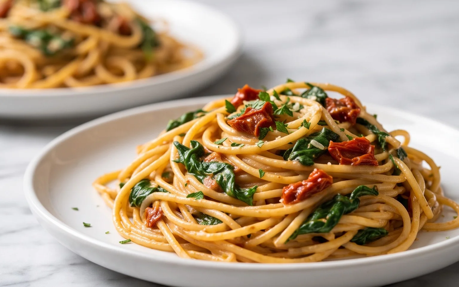 Spaghetti & Spinach with Sun-Dried Tomato Cream Sauce